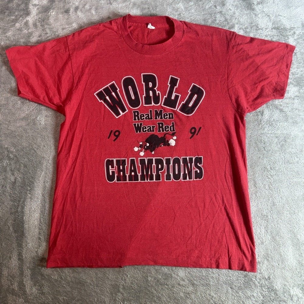 Vintage 1991 Chicago Bulls World Champions T Shirt XL Screen Stars Single Stitch